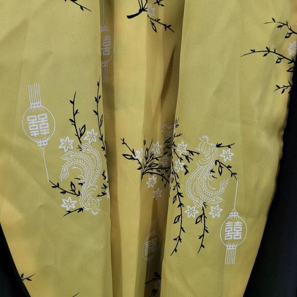 Reversible Kimono Robe L Black Embroidered Dragon Yellow Floral Asian Unisex - Picture 16 of 16